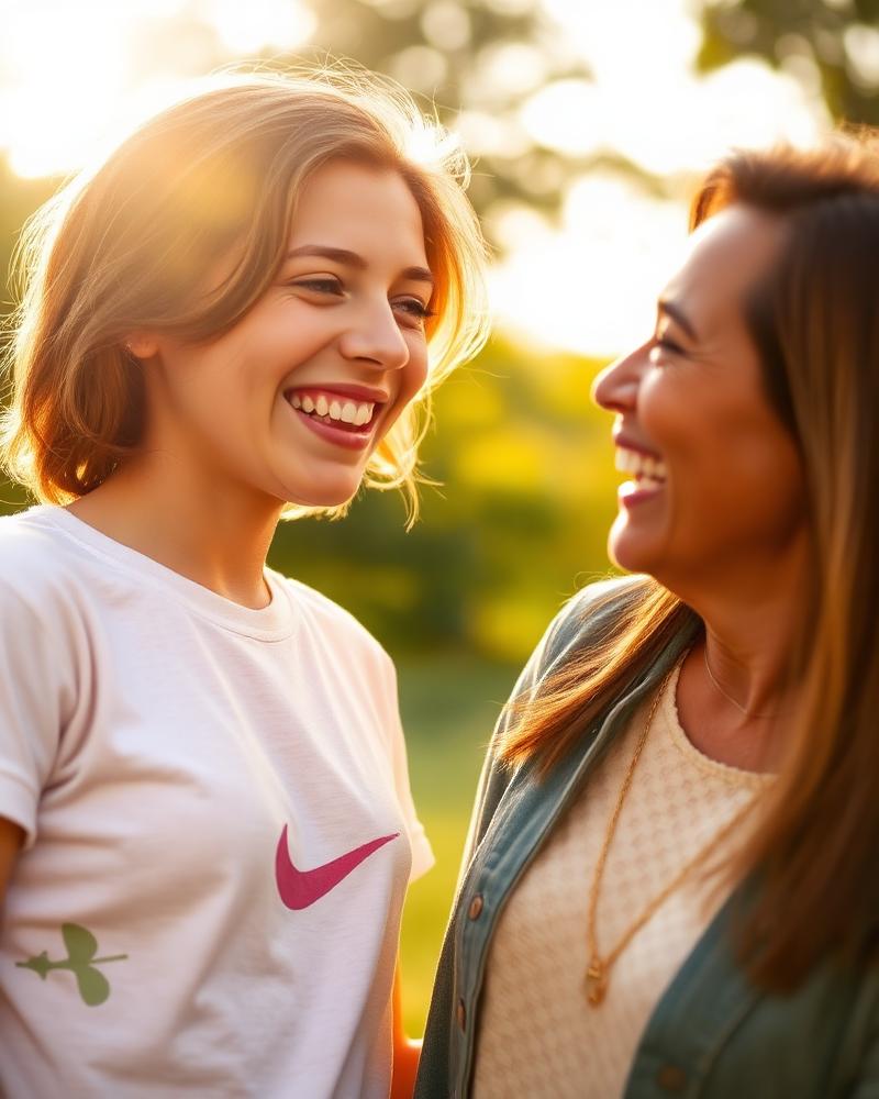 Madre e hija sonriendo al aire libre
